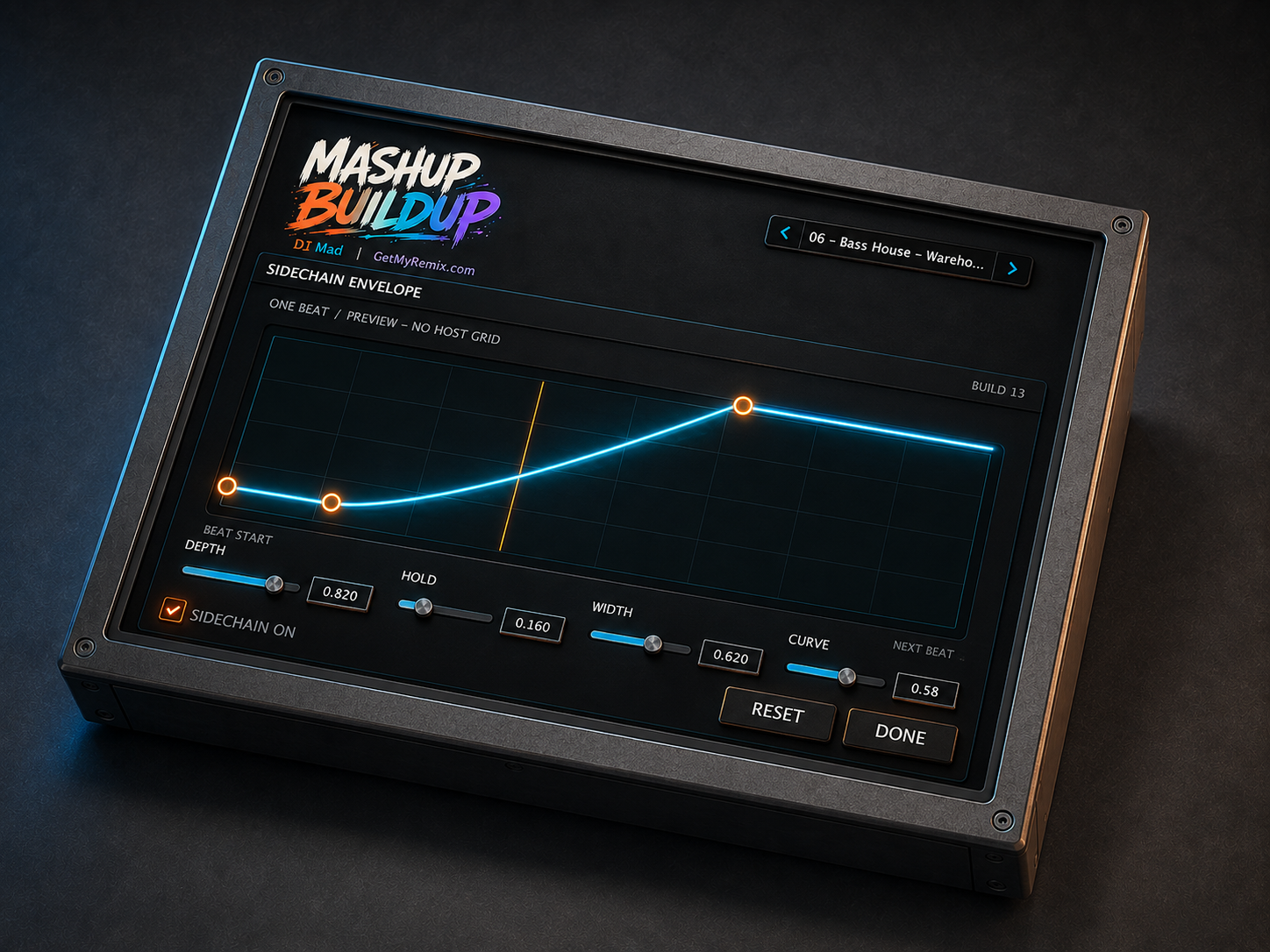 MASHUP Buildup one-beat Sidechain Envelope editor rendered in 3D